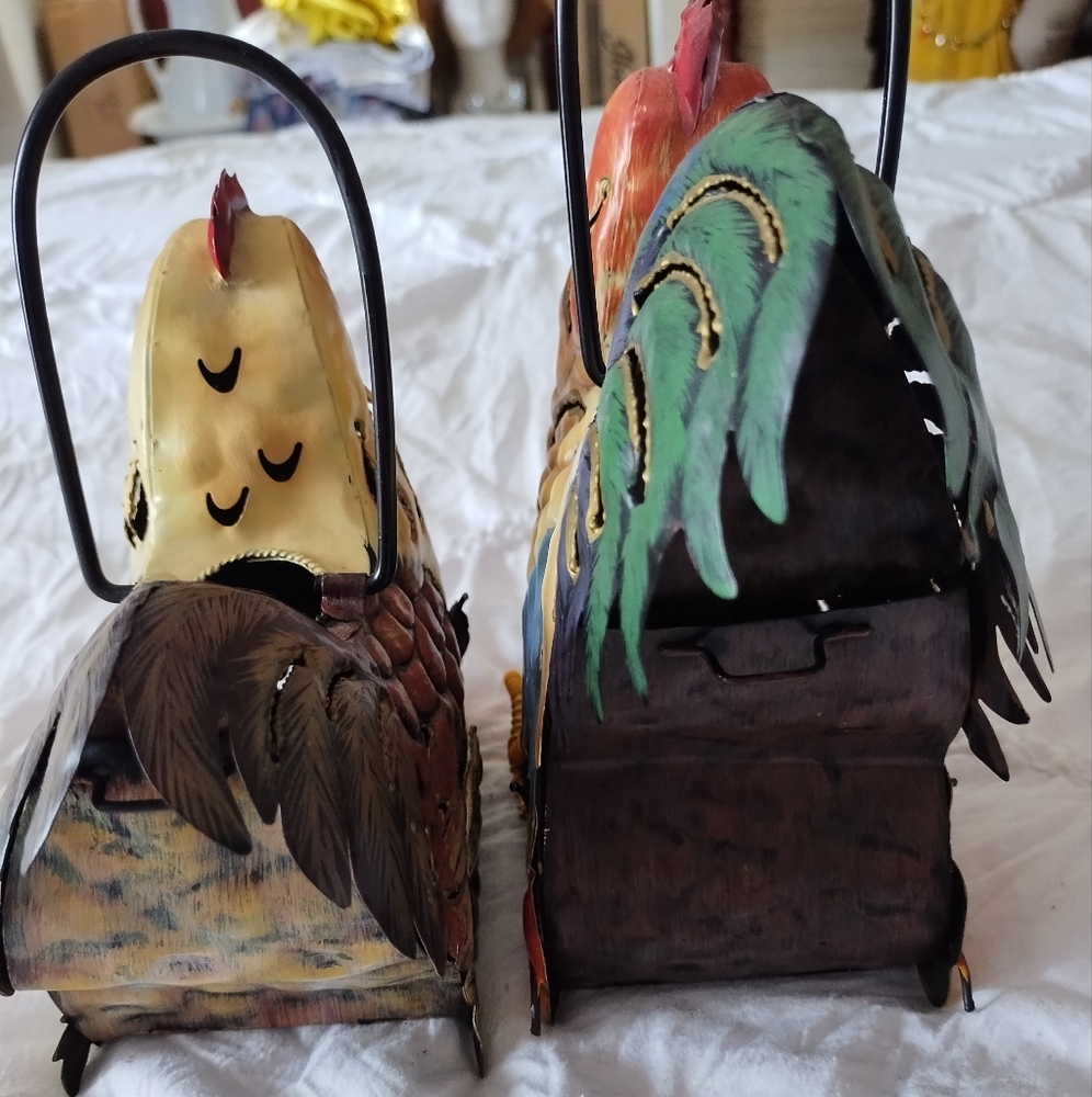 Colorful Rooster Metal Candle Holders - Red, Blue, Green - Picture 6 of 7